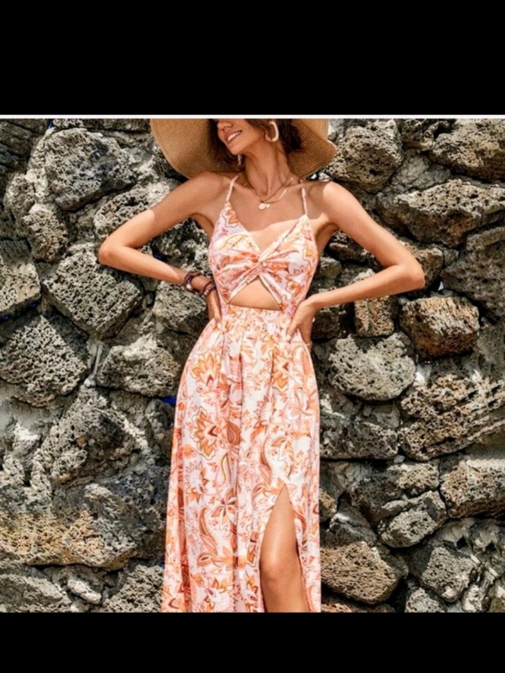 Women's Boho Floral Paisley Vintage Halter Maxidress Lightweight Front Slit Sz S